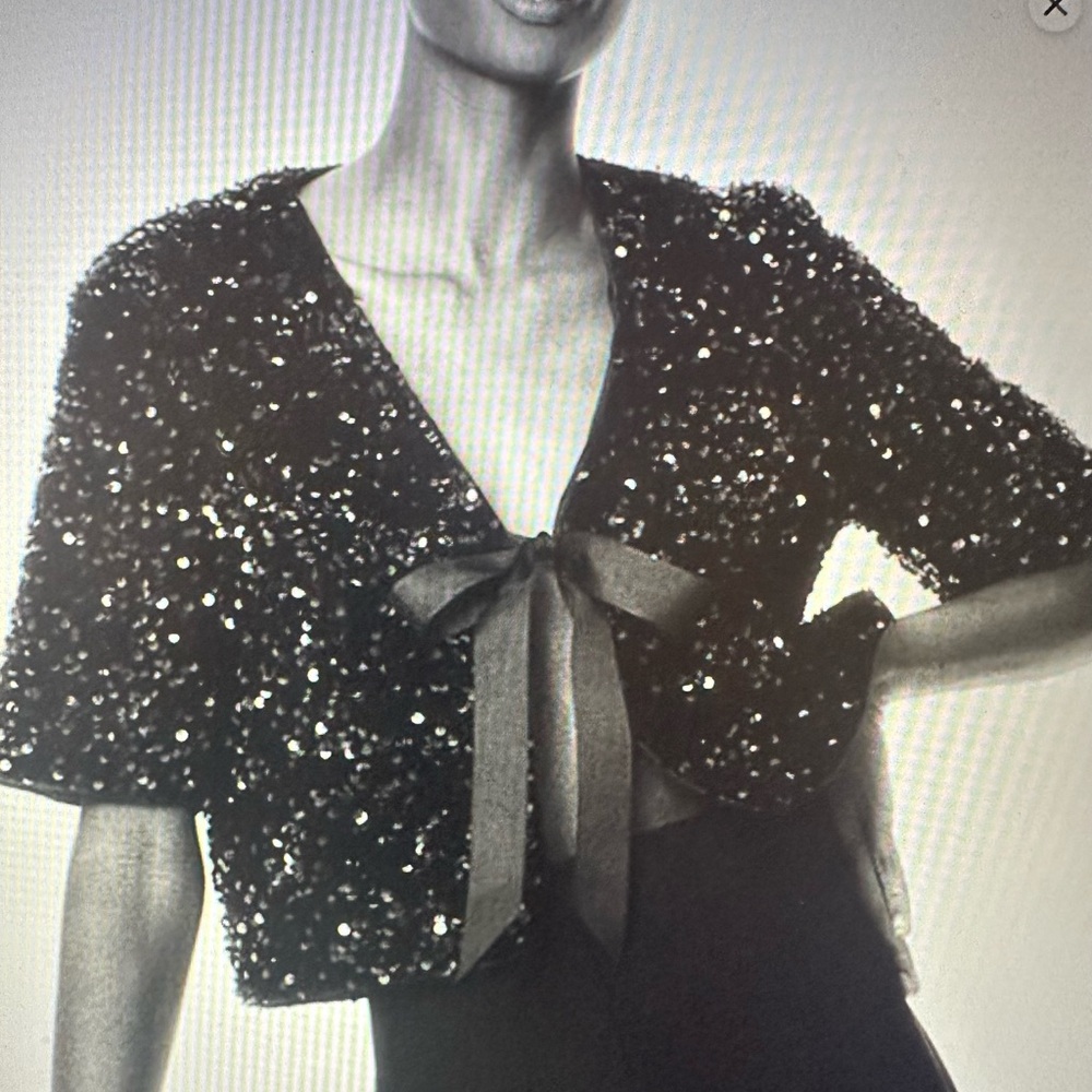 Black Sequin Cropped Jacket with Bow